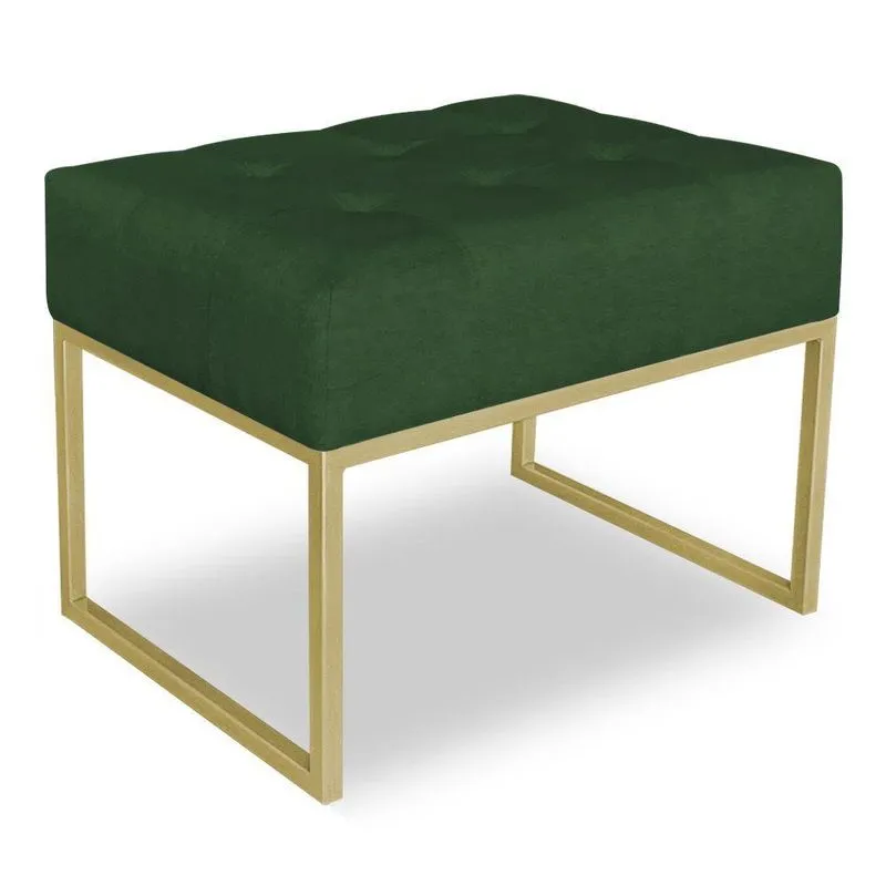 Puff Lisa Suede Verde Base Metálica Industrial Dourado