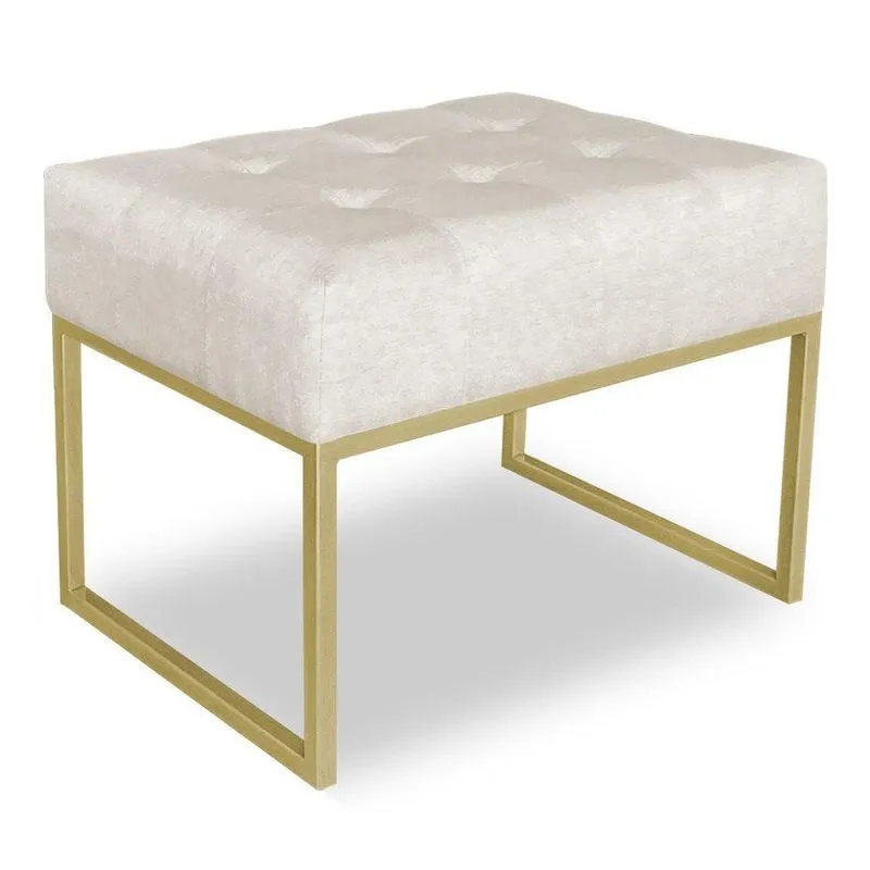 Puff Lisa Suede Base Metálica Industrial Dourado Bege