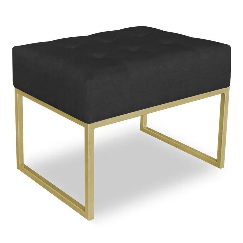 Puff Lisa Suede Base Metálica Industrial Dourado Preto