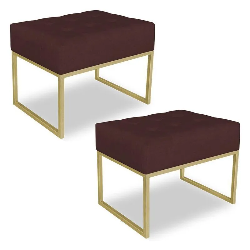 Kit 02 Puffs Lisa Suede Marsala Base Metálica Industrial Dourado