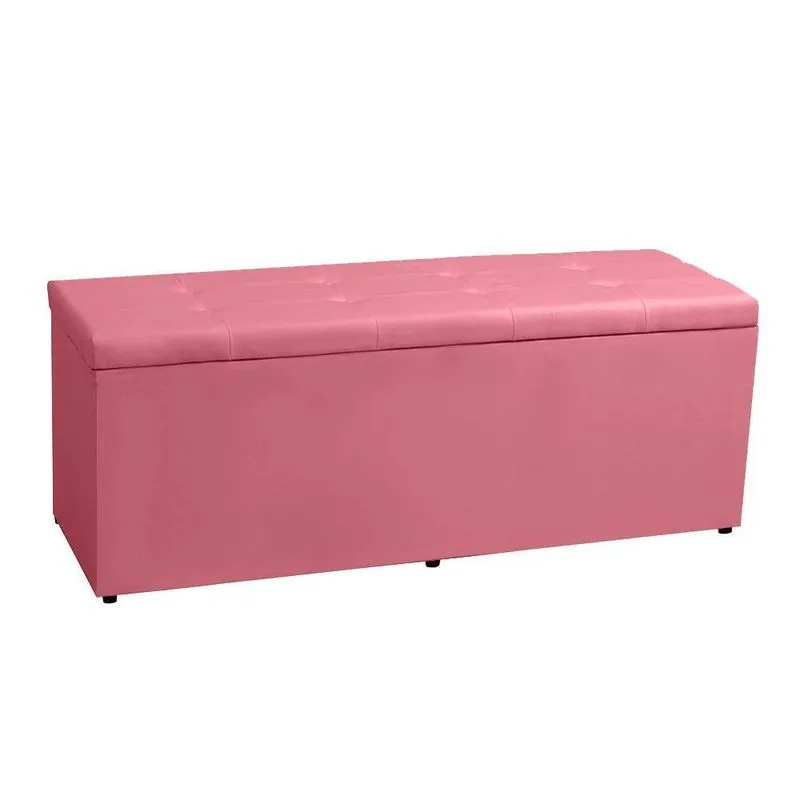 Calçadeira Recamier Baú Casal 1,40m Berlim Suede - Pallazio Cor Rosa