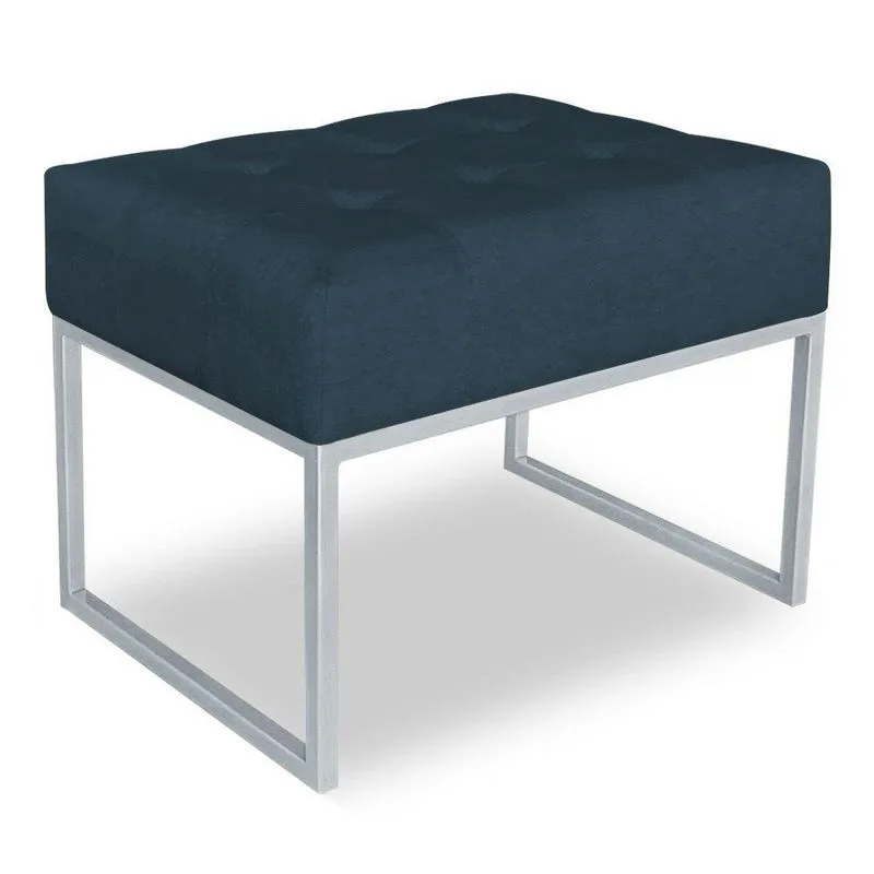Puff Lisa Suede Azul Marinho Base Metálica Industrial Prata