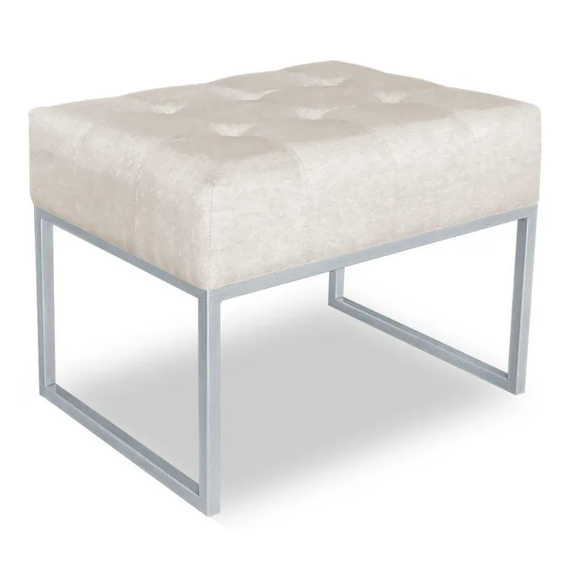Puff Lisa Suede Bege Base Metálica Industrial Prata