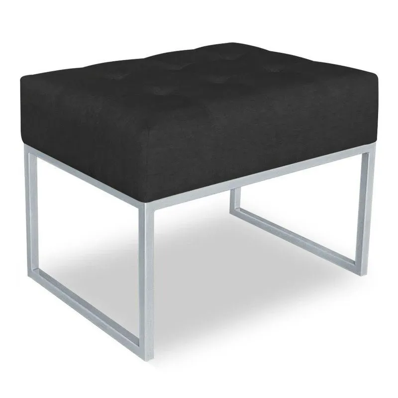Puff Lisa Suede Preto Base Metálica Industrial Prata
