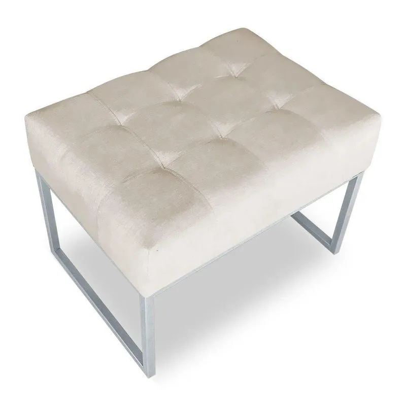 Puff Lisa Suede Base Metálica Industrial Prata Preto