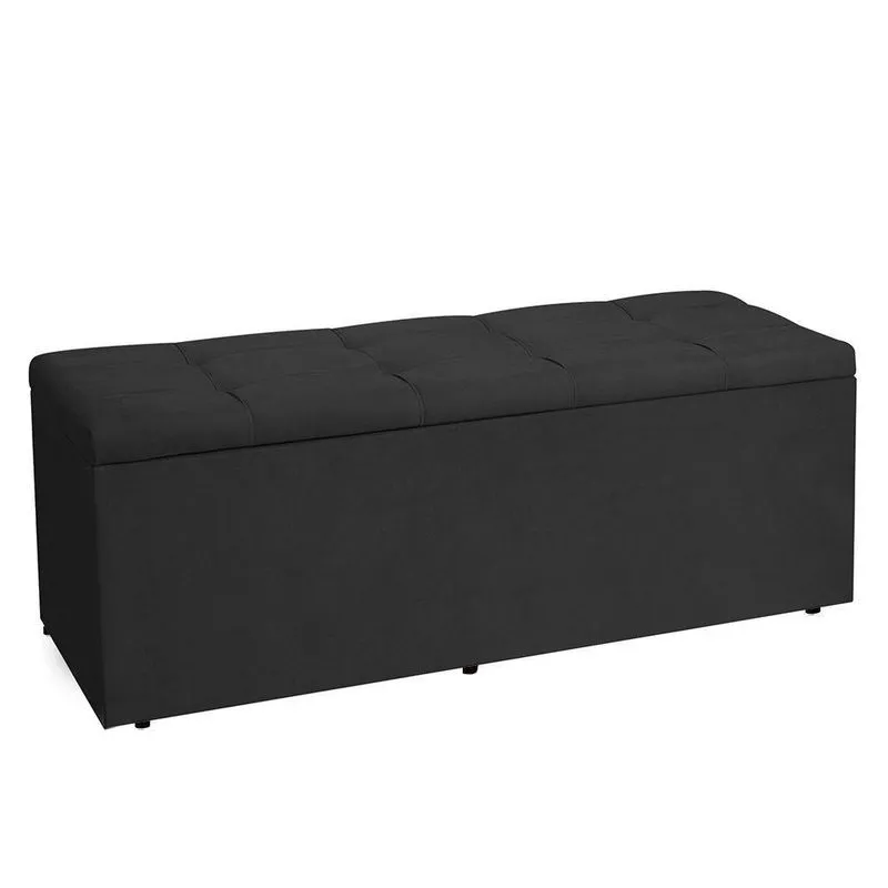 Calçadeira Recamier Baú Queen 1,60m Roma Suede Preto - Pallazio