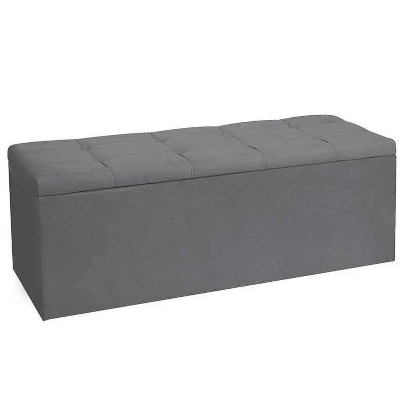 Calçadeira Recamier Baú Queen 1,60m Roma Suede - Pallazio Cor Cinza
