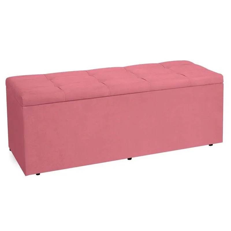 Calçadeira Recamier Baú Queen 1,60m Roma Suede - Pallazio Cor Rosa