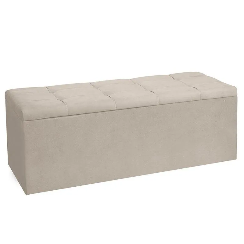 Calçadeira Recamier Baú King 1,95m Roma Suede - Pallazio Cor Bege