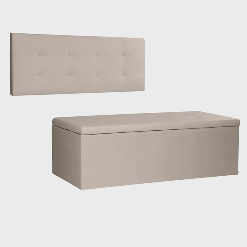Kit Painel e Calçadeira Baú Casal 1,40m Berlim Suede - Pallazio