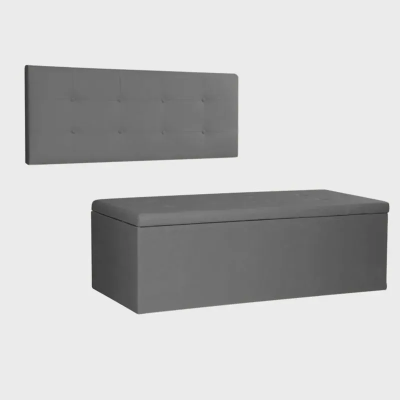 Kit Painel e Calçadeira Baú Casal 1,40m Berlim Suede - Pallazio