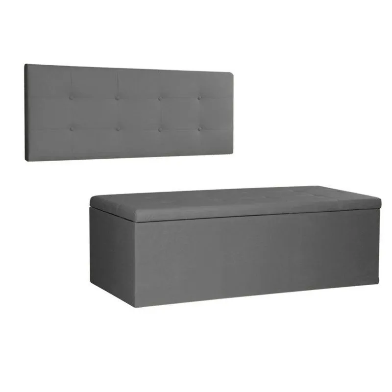 Kit Painel E Calçadeira Baú Queen 1,60m Berlim Suede Cinza - Pallazio