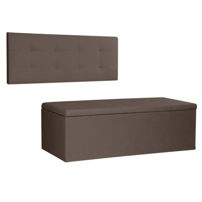 Kit Painel E Calçadeira Baú Queen 1,60m Berlim Suede Marrom - Pallazio