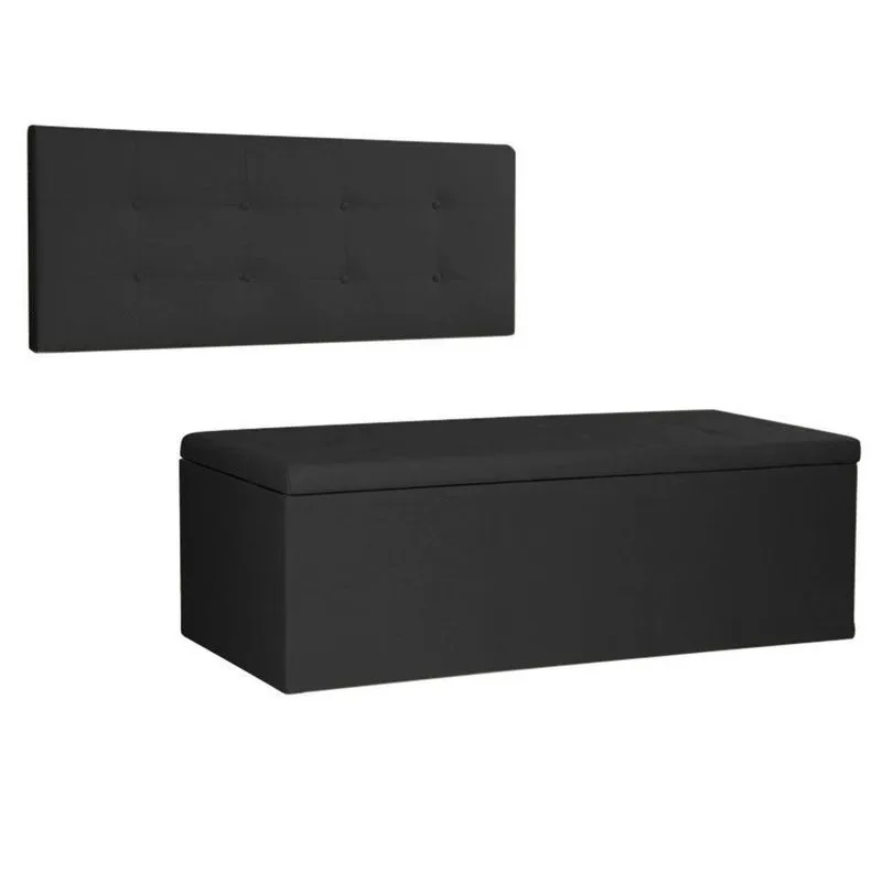 Kit Painel E Calçadeira Baú Queen 1,60m Berlim Suede Preto - Pallazio