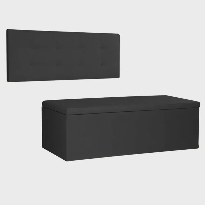 Kit Painel e Calçadeira Baú Queen 1,60m Berlim Suede - Pallazio