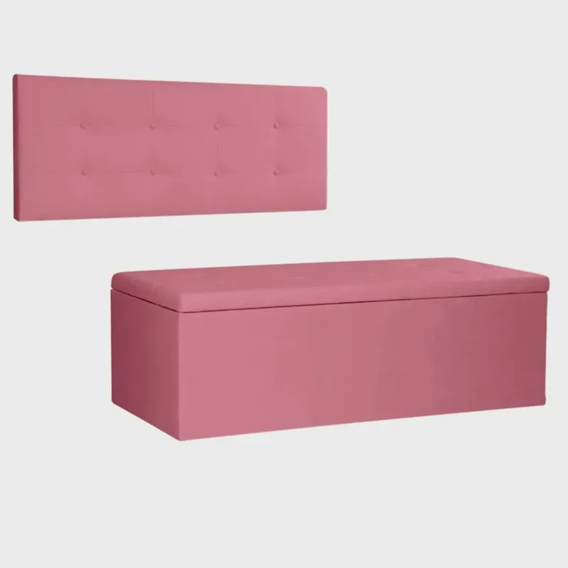 Kit Painel e Calçadeira Baú King 1,95m Berlim Suede - Pallazio
