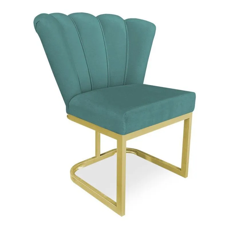 Poltrona Flor Veludo Base Metálica Industrial Dourado - Pallazio Cor Azul Turquesa