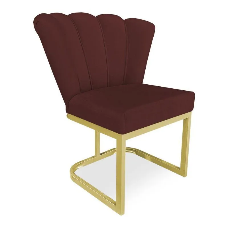 Poltrona Flor Veludo Base Metálica Industrial Dourado - Pallazio Cor Marsala
