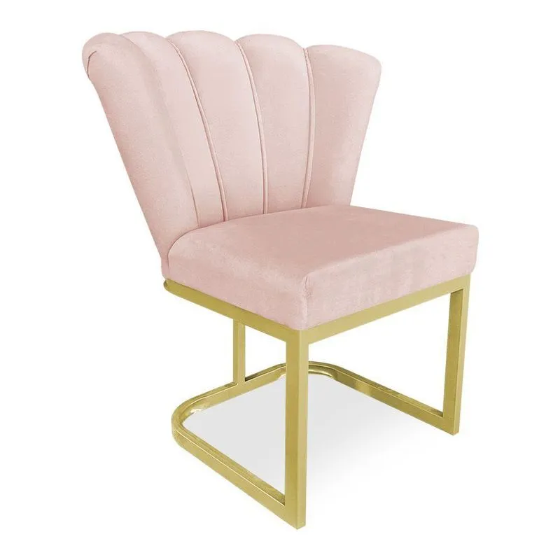 Poltrona Flor Veludo Base Metálica Industrial Dourado - Pallazio Cor Rosa Bebê