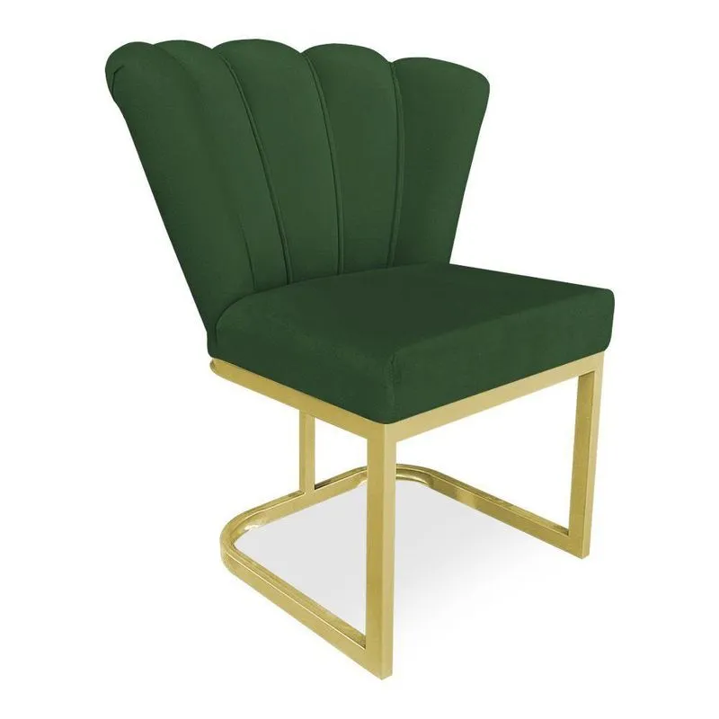 Poltrona Flor Veludo Base Metálica Industrial Dourado - Pallazio Cor Verde