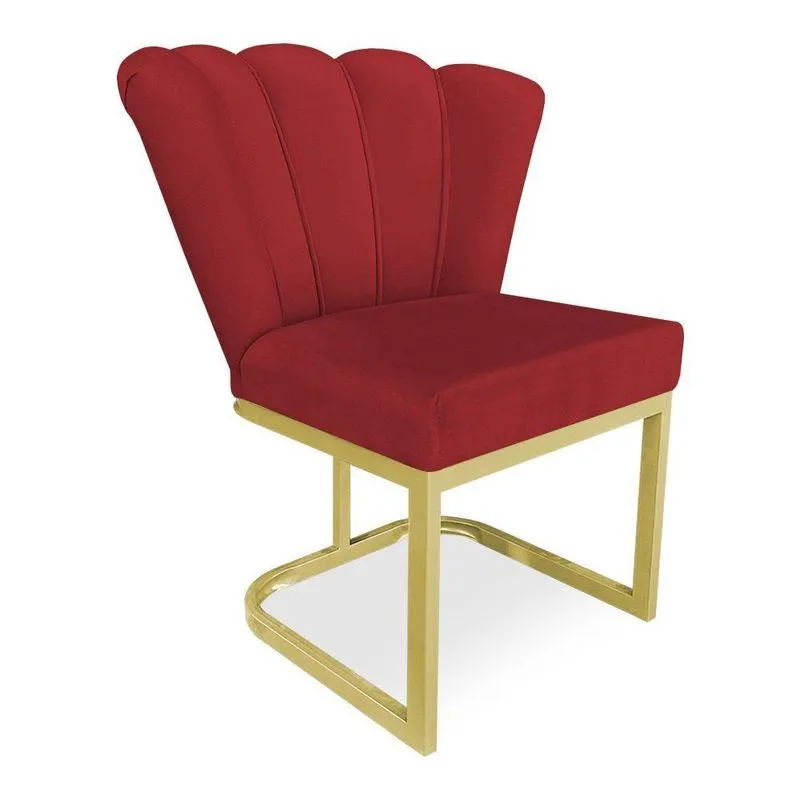 Poltrona Flor Veludo Base Metálica Industrial Dourado - Pallazio Cor Vermelho
