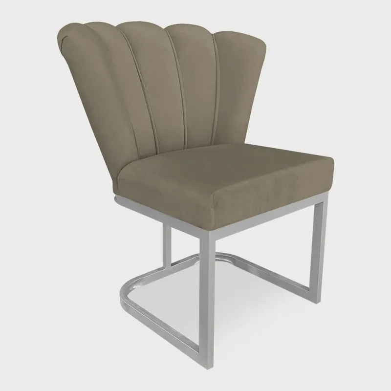 Poltrona Flor Veludo Capuccino Base Metálica Industrial Prata - Pallazio
