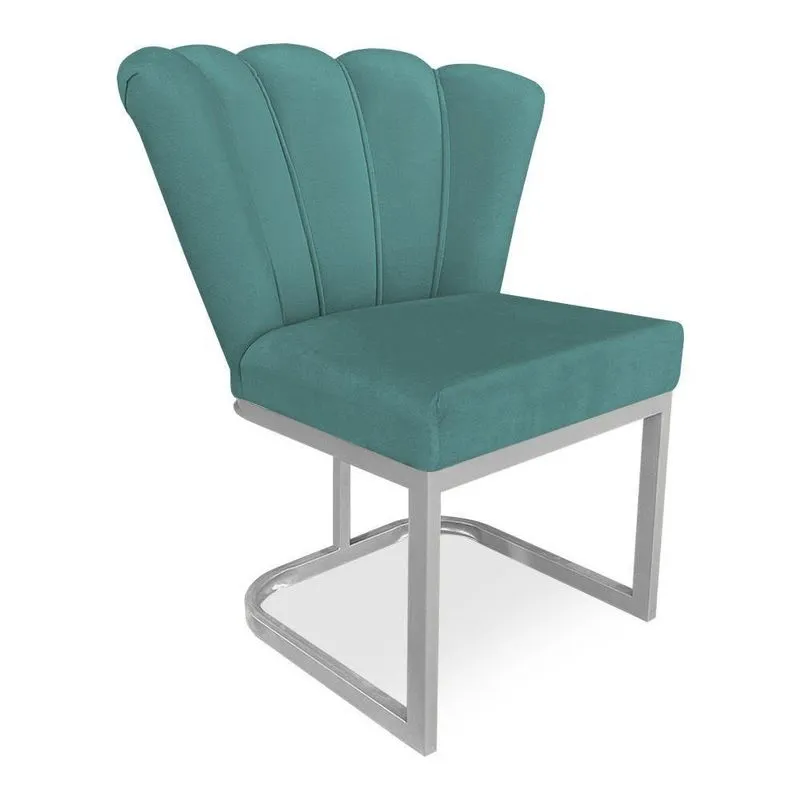 Poltrona Flor Veludo Base Metálica Industrial Prata - Pallazio Cor Azul Turquesa