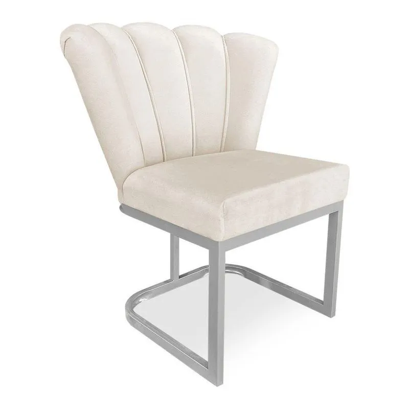 Poltrona Flor Veludo Base Metálica Industrial Prata - Pallazio Bege