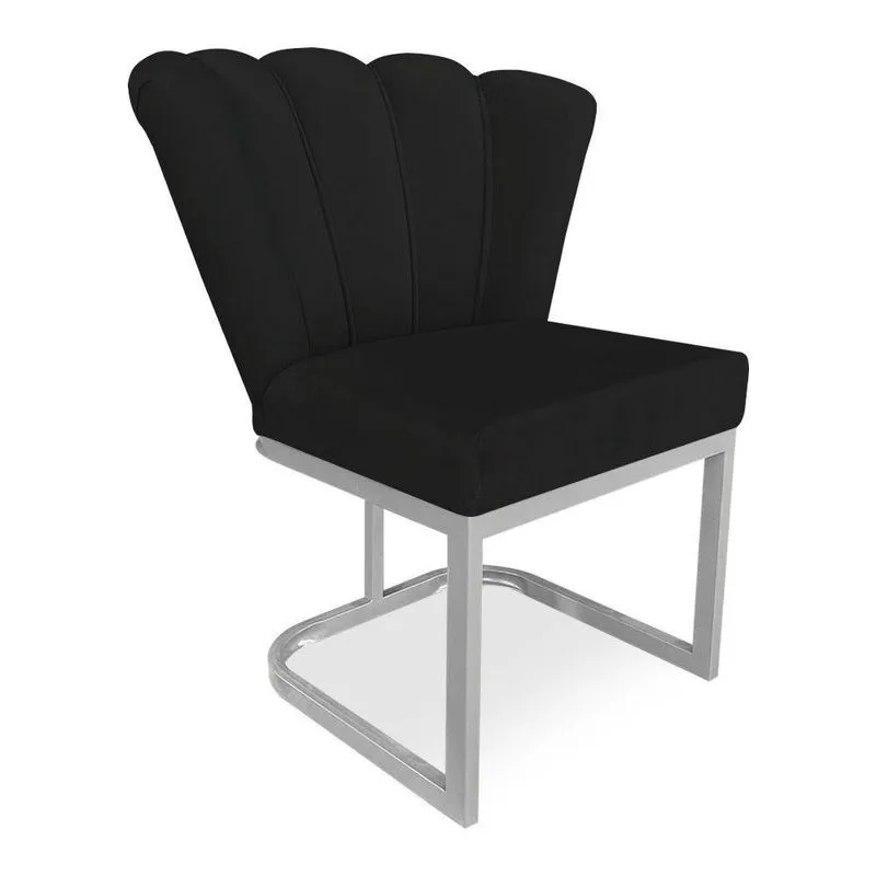 Poltrona Flor Veludo Base Metálica Industrial Prata - Pallazio Cor Preto