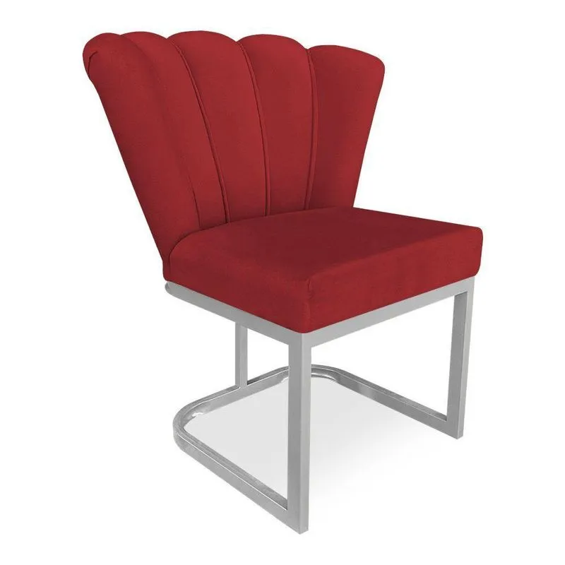 Poltrona Flor Veludo Base Metálica Industrial Prata - Pallazio Cor Vermelho