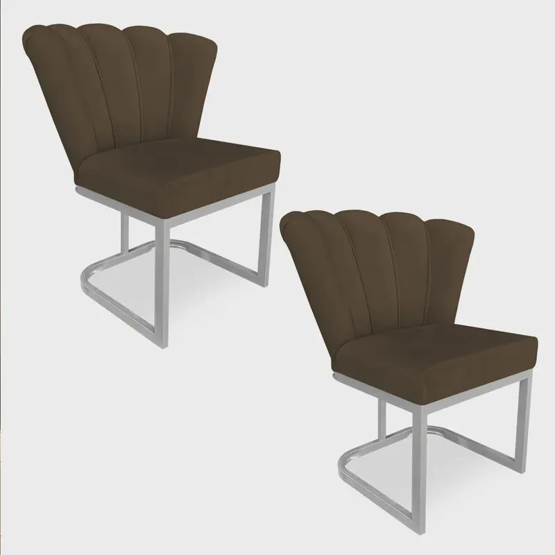 Kit 02 Poltronas Flor Veludo Base Metálica Industrial Prata - Pallazio