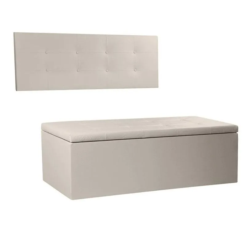 Kit Painel E Calçadeira Baú Casal 1,40m Berlim Corano Bege - Pallazio