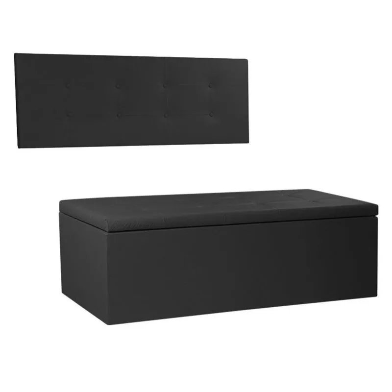 Kit Painel E Calçadeira Baú Casal 1,40m Berlim Corano Preto - Pallazio
