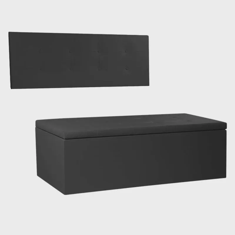 Kit Painel e Calçadeira Baú King 1,95m Berlim Corano Preto - Pallazio