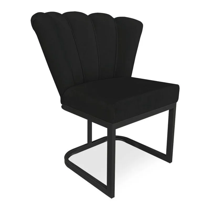 Poltrona Flor Veludo Preto Base Metálica Industrial Preto - Pallazio