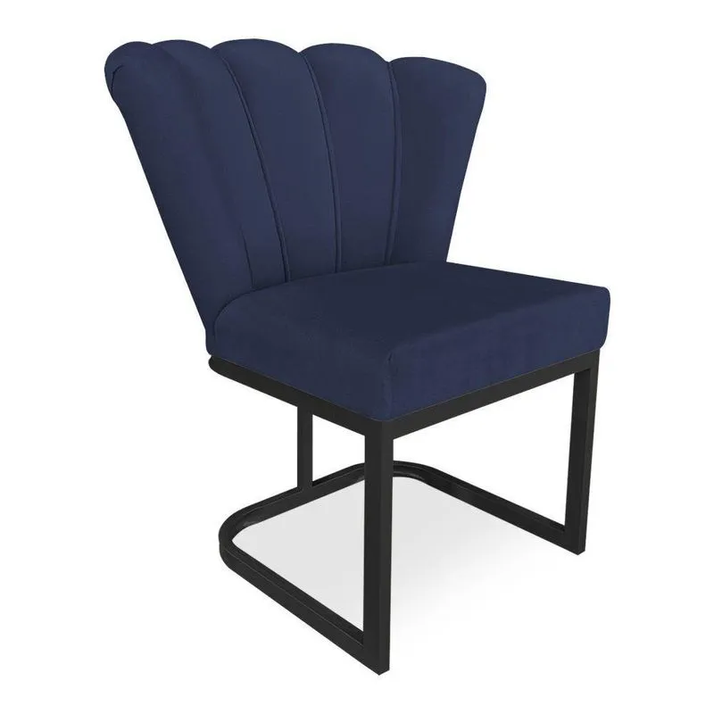 Poltrona Flor Veludo Base Metálica Industrial Preto - Pallazio Azul Marinho