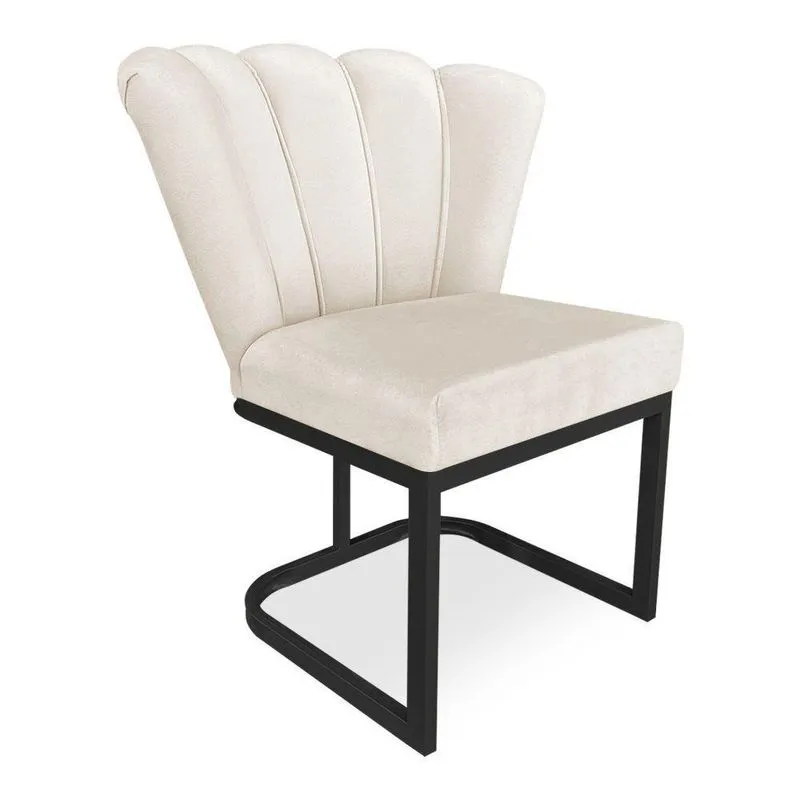 Poltrona Flor Veludo Base Metálica Industrial Preto - Pallazio Bege