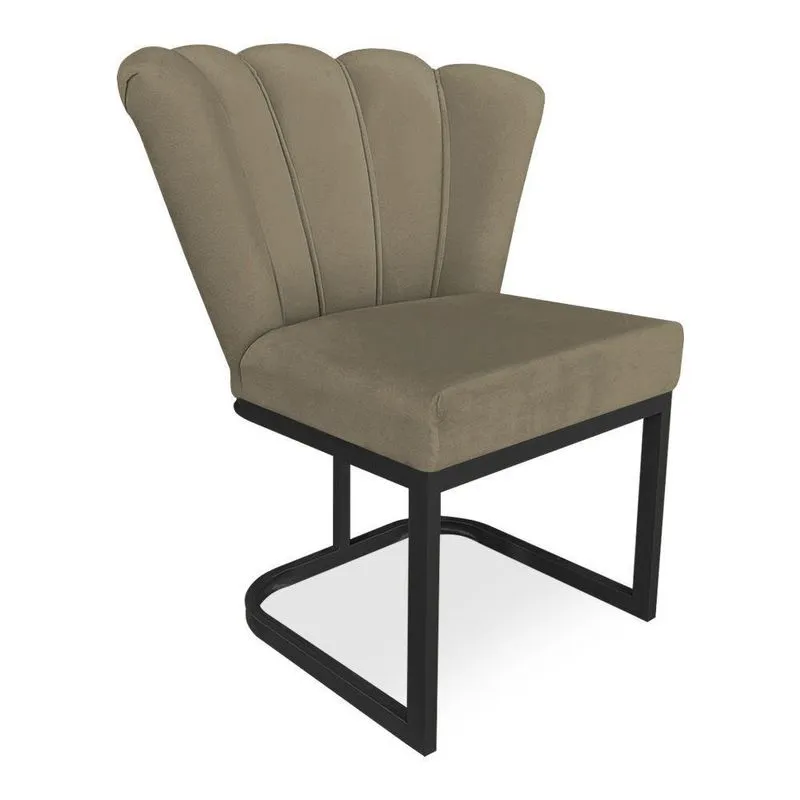 Poltrona Flor Veludo Base Metálica Industrial Preto - Pallazio Capuccino
