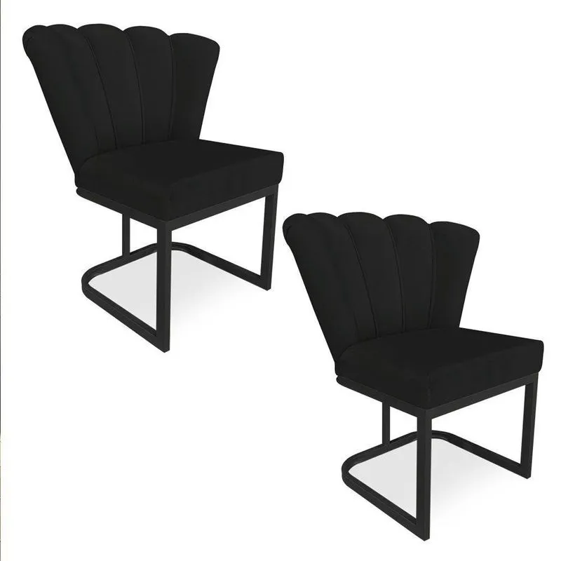 Kit 02 Poltronas Flor Veludo Preto Base Metálica Industrial Preto - Pallazio