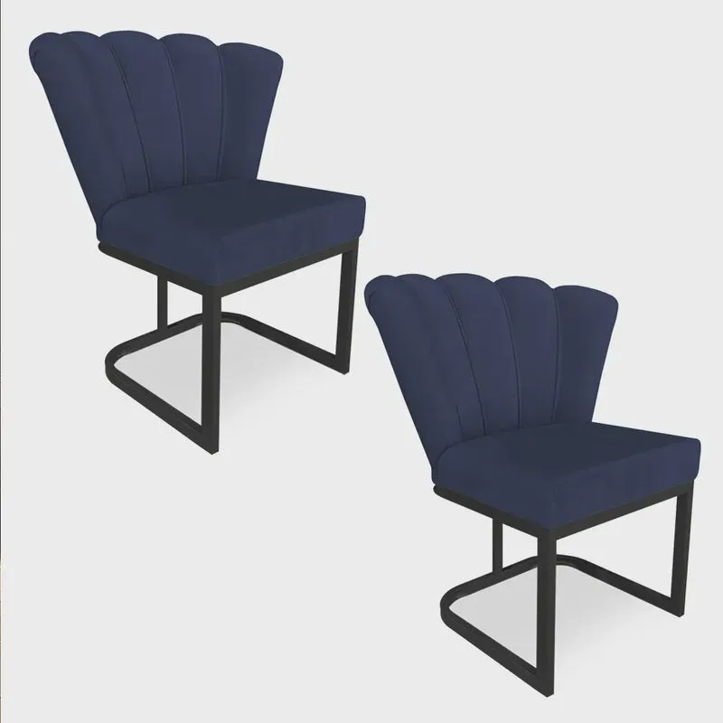 Kit 02 Poltronas Flor Veludo Base Metálica Industrial Preto - Pallazio