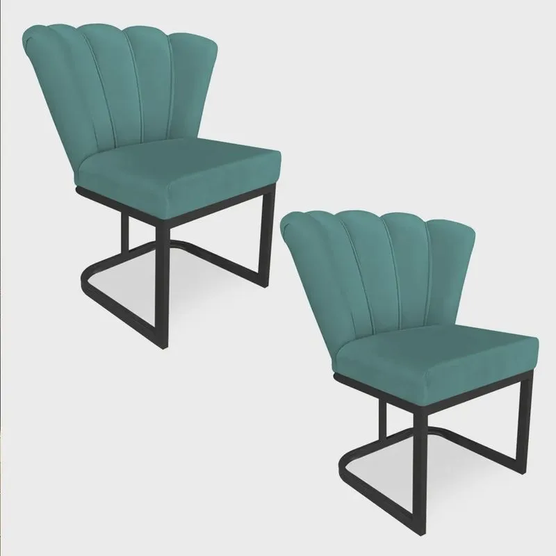 Kit 02 Poltronas Flor Veludo Base Metálica Industrial Preto - Pallazio