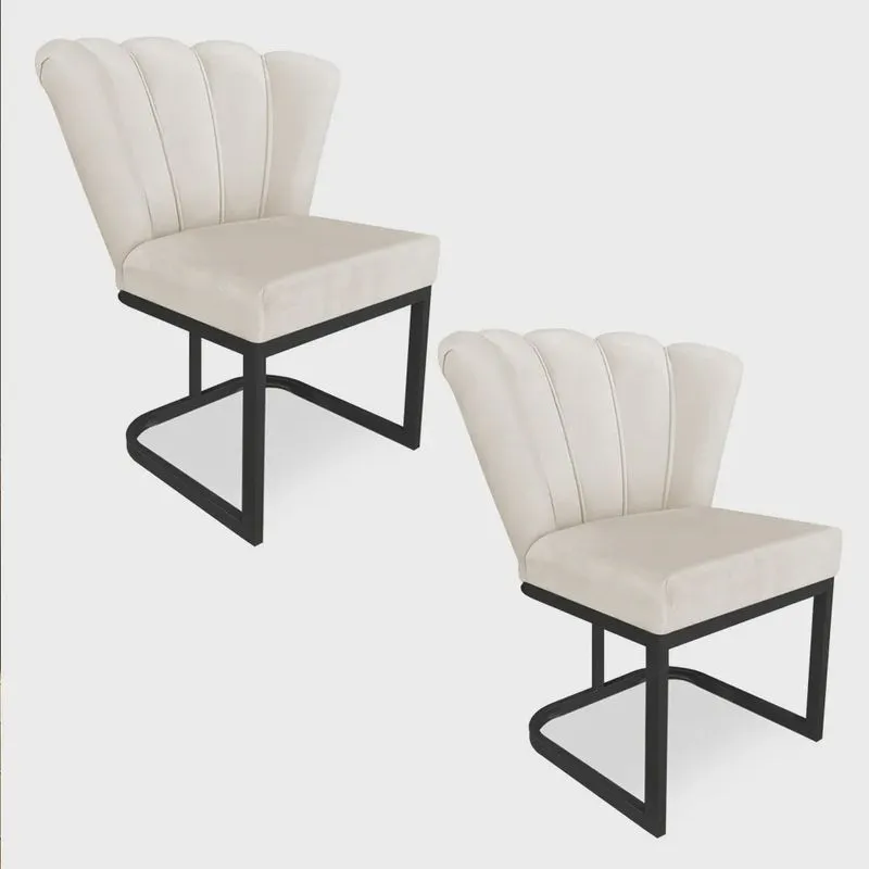 Kit 02 Poltronas Flor Veludo Base Metálica Industrial Preto - Pallazio