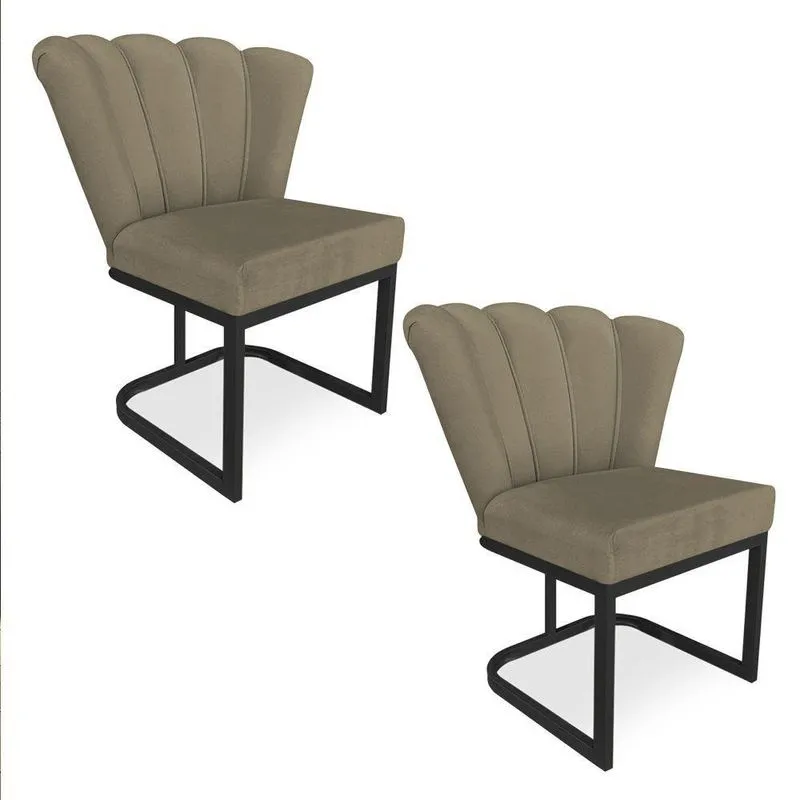 Kit 02 Poltronas Flor Veludo Base Metálica Industrial Preto - Pallazio Cor Capuccino
