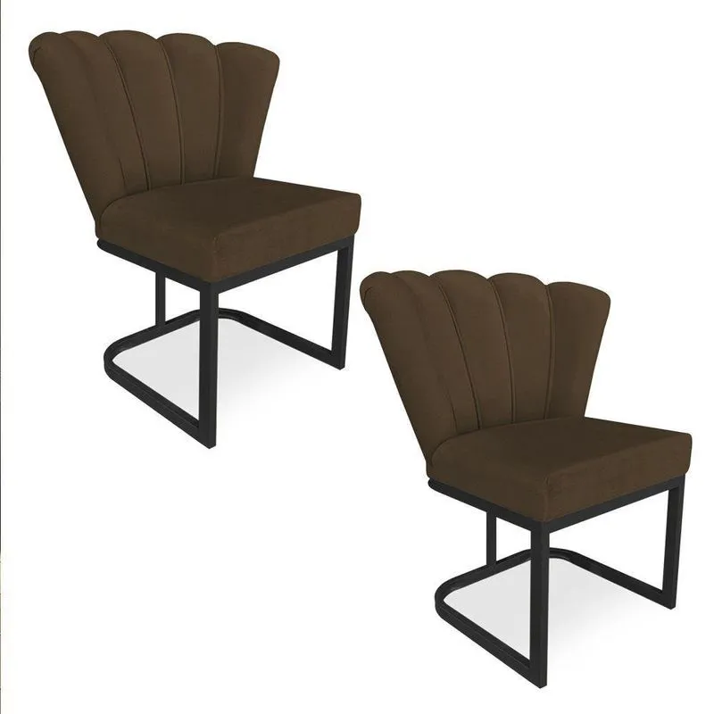 Kit 02 Poltronas Flor Veludo Base Metálica Industrial Preto - Pallazio Cor Marrom