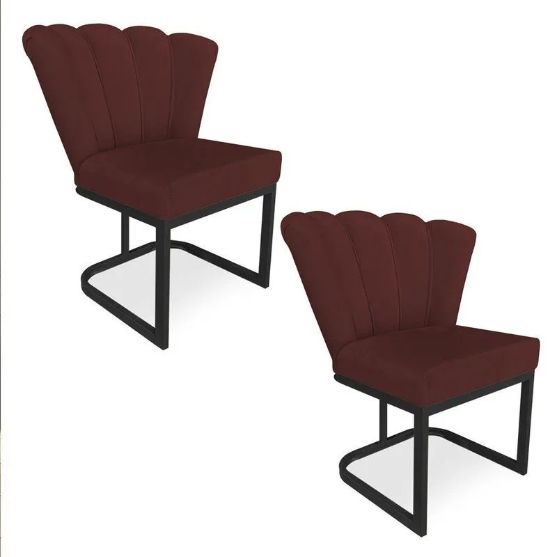 Kit 02 Poltronas Flor Veludo Base Metálica Industrial Preto - Pallazio Cor Marsala