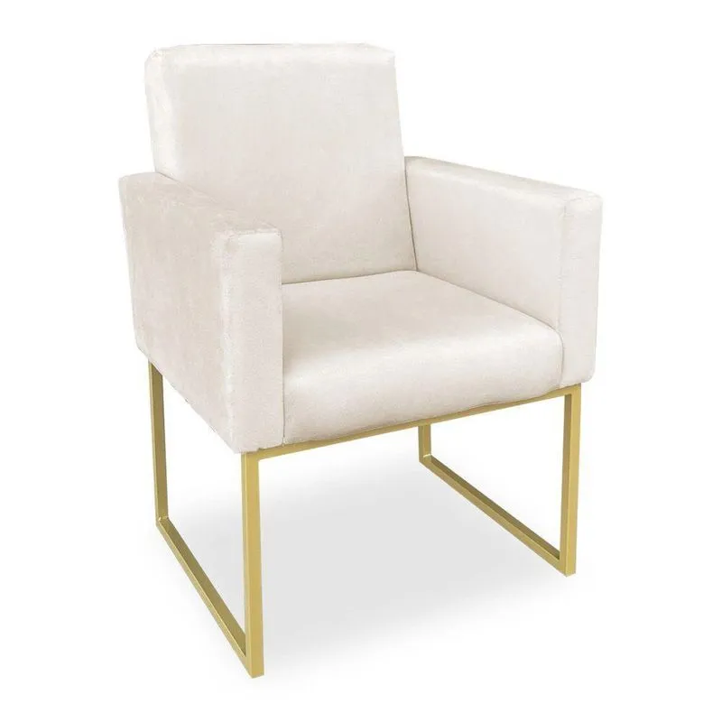 Poltrona Clarice Veludo Bege Base Metálica Industrial Dourado - Pallazio