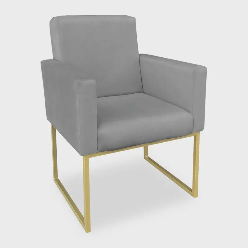 Poltrona Clarice Veludo Grafite Base Metálica Industrial Dourado - Pallazio
