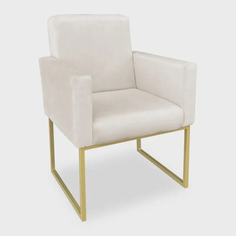 Poltrona Clarice Veludo Base Metálica Industrial Dourado - Pallazio