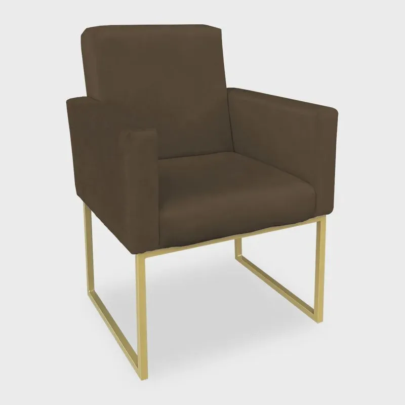 Poltrona Clarice Veludo Base Metálica Industrial Dourado - Pallazio