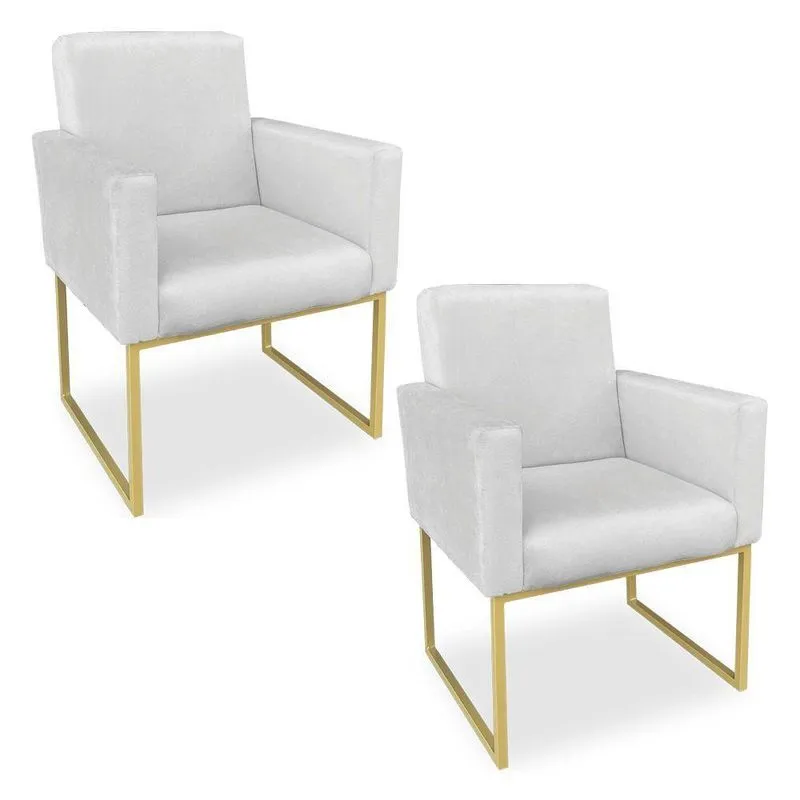 Kit 02 Poltronas Clarice Veludo Base Metálica Industrial Dourado - Pallazio Cinza